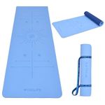 WiseLife Dual Layer TPE Yoga Mat with Alignment Lines + Carry Strap for Women and Men | Non-Slip Textured Extra Wide & Thick | Pro Balance TPE Exercise Mat For Home, Pilates, Gym & Fitness (6MM, Pastel dark blue)