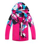 LAUSONS Kids Boys Fleece Lined Raincoat Lightweight Windbreaker Camo Outdoor Waterproof Jacket with Removable Hood Magenta 12-13 Years / 160cm