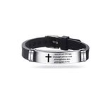 Luluadorn I Can Do All Things Through Christ Who Strenghens Me Quote Bible God Cross Engraved Men's Bracelet Stainless Steel Religious Gifts Adjustable Silicone Bracelets