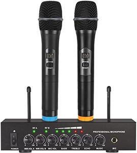 Sistema de Micrófono Inalámbrico Portátil Profesional Bluetooth 4.2 Micrófono Karaoke Dual con Eco Agudos Graves con Receptor Cable de Audio de 6.35 mm/RCA para Reunión Boda Fiesta DJ Iglesia Regalo