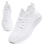 EGMPDA Womens Trainers Running Shoes for Women Walking Gym Sports Ladies Trainers Flat Jogging Fitness Sneakers Breathable Fashion Casual White UK Size 5.5