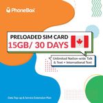 PhoneBox Preloaded 8GB Canadian SIM Card | 30 Days | No Contracts! 5G Data, Affordable Plans! Talk, Text, Data for 30 Days! No overage fees! Unlimited International Text! Travel SIM Card