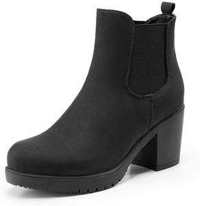 DREAM PAIRS Women's High Chunky Heel Chelsea Ankle Boots Slip On Elastic Fall Heeld Booties Shoes,Size 8,Black/Pu,FRE