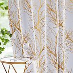 Fmfunctex White Blackout Curtains for Living Room 90 inch Drop Eyelet Curtains for Bedroom Tree Branch Gold Foil Thermal Insulated Window Curtain Panels for Nursery 2 Panels