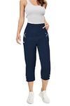 femiss New Summer Womens Elasticated Capri Two Pockets Cropped 3/4 Ladies Trouser Plus Size Pants (T6=UK18,Navy)