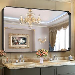 CIRCUMI Black Bathroom Mirror, 36"x60" Rectangular Mirror for Vanity | Deep Metal Frame, Rounded Corner, Shatter proof, Tempered Glass, Installed Vertically/Horizontally, Mirror for Wall,Over Sink