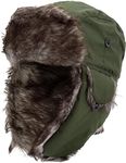 NONMON Unisex Winter Trapper Hat, Men Women Ushanka Tropper Trapper Aviator Hat with Ear Flaps, Warm Faux Fur Bomber Hat, Waterproof Snowproof Windproof Hunting Hat for Outdoor Skiing Skating - Green