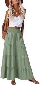 ANRABESS Womens Maxi Skirts, Elastic High Waist A-Line Tiered, Long Flowy Boho Skirts, Summer Casual Beach & Vacation Wear Light Green L
