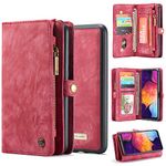 Bpowe Galaxy A50 Wallet Case, Zipper Purse Leather Shockproof TPU Bumper Detachable Magnetic Flip Case with Card Slots Stand Holder Case for Samsung Galaxy A50 (Red)