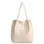 FITDON Corduroy Totes Bag, Shoulder Handbags for Women Girls Big Capacity Shopping Bag with Inner Pocket - Beige