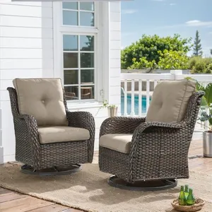 HUMMUH Outdoor Swivel Rocker Wicker Patio Chairs Set of 2, Rattan Rocking Chair Furniture Set(Brown,Grey)