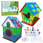 Ainiv 2 Pack DIY Bird House Kit, DIY Wooden Bird House Craft Kits for Kids, Craft Kits for Kids to Build and Paint Birdhouse, DIY Wooden Arts and Crafts for Girls Boys Easter Halloween Christmas Gifts