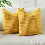 JOTOM Pack of 2 Corduroy Soft Striped Cushion Covers 40x40 cm 16x16 Inch Boho Decorative Throw Pillow Covers Square Cushion Case Home Decor Pillow Cases for Couch Sofa Living Room Bed (Mustard Yellow)