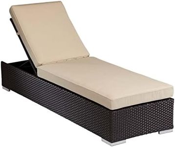 DEVOKO Outdoor Rattan Wicker Sun Lounger Recliner Chair for Garden, Deck, Lawn, Poolside, Backyard, Balcony (Dark Brown & Cream)