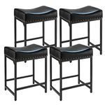 FLYZC Bar Stools Set of 4, Counter Height Bar Stools with Soft Cushion Bar Stools and Barstools Steel Frame, 24" Black Saddle Stool for Bar, Stools for Kitchen Counter Support 300 LBS (Black)