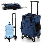 COSTWAY 50-Can Collapsible Rolling Cooler, 3-in-1 40L Portable Insulated Cool Bag with All Terrain Cart, Adjustable Handle & Wheels, Leakproof Cooler Trolley for Picnic Camping Outdoor (Dark Blue)