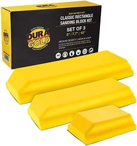 Dura-Gold Pro Series Classic Rectangle Hand Sanding Block Kit with 3 Blocks, 5", 7-3/4" and 10" Set, Hook & Loop Backing and PSA Sandpaper Conversion Adapter Pad - Auto Paint Prep Sand Woodworking