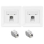 kwmobile Cat6a RJ45 Wall Plate Set - Set of 2x Keystone Jack and 2x 1 Port Ethernet Wall Plate, RJ45 Connector Jacks, Shielded Keystone Jacks