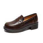 BB BEROBELLO FASHION IS AN ATTITUDE Women's Cowhide Leather Penny Loafers Mori Girl JK Uniform Dress Shoes, Brown, 6