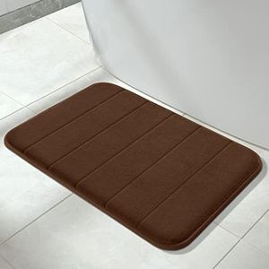 Yimobra Memory Foam Bath Mat, Comfortable, Soft, Super Water Absorption, Machine Wash, Non-Slip, Thick, Easier to Dry for Bathroom Floor Rug (24 x 17 Inch, Brown)