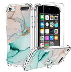 KANGHAR iPod Touch 7/6/5 Case, Marble Pattern with Tempered Glass Screen Protector,Kickstand Ring Holder Soft TPU Bumper Shockproof Cover for iPod Touch 5th/6th/7th Generation