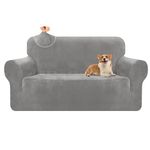 Granbest Luxury Thick Velvet Sofa Cover 2 Seater High Stretch Couch Cover Ski-friendly 4 Seasons Universal Sofa Protector for Pets and Kids (2 Seater, Light Grey)