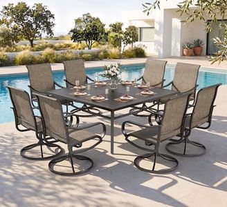 PHI VILLA 9 Pcs Patio Dining Set with Large Square Metal Dining Table & 8 Outdoor Textilene Fabric Swivel Dining Chairs, Outside Table Chair Furniture Dining Set for 8 Person