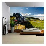 wall26 Steam Engine Locomotive Train Moving Next to The River - Removable Wall Mural | Self-Adhesive Large Wallpaper - 100x144 inches
