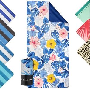 ZENACROSS - Serviette de Plage Microfibre - Séchage Rapide & Anti-Sable - Drap de Plage XXL 90x180 cm - Compacte & Légère - Serviette Piscine - Fleures Tropicales