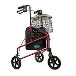Rollator Walker Aluminum 3 Wheel for Seniors, Foldable Lightweight Three Wheel Walker Traveler Mobility Rollator 3 Wheels Walker with Basket Tray, Pouch, Brakes, Narrow Walker for Small Spaces (RED)
