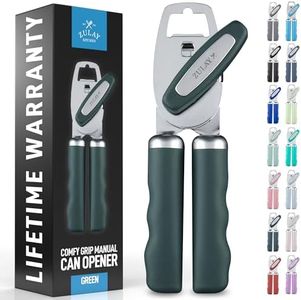 Zulay Kitchen Heavy Duty Stainless Steel Can Opener Manual with Bottle Opener - Rust Proof Manual Can Opener With Turn Knob & Comfy Soft Grip Handles - Green