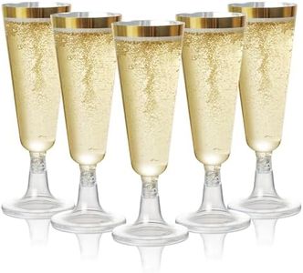 MATANA 48 Copas de Champán de Plástico con Borde Dorado, 150ml - Flautas de Champán - Vasos de Plástico Reutilizables y Resistentes para Cócteles, Postres - Bodas, Cumpleaños, Fiestas