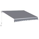 Outsunny 3 x 2.5m Garden Patio Manual Awning Retractable Canopy Sun Shade Shelter with Fittings and Crank Handle Grey