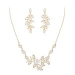 EleQueen Wedding Jewelry Sets for Bride Bridesmaid Women, Gold Cubic Zirconia Marquise Leaf Floral Bridal Necklace Earrings Set Party Prom Costume Jewelry Gifts