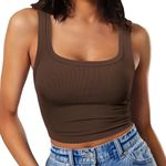 RIROW Tank Tops Women Cropped Scoop Neck Workout Ladies Sleeveless Basic Shirt 2024 New Brown M