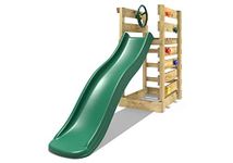 Rebo Add-on Wooden Platform with 6FT Slide Wooden Garden Swing Sets - Dark Green Slide