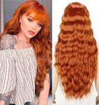 YEESHEDO Ginger Long Hair Wigs for Women Natural Curly Wavy Synthetic Wigs with Fringe Copper Red Wig for Party Cosplay or Daily 28 Inches