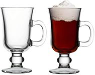 Biandeco Irish Coffee Mugs Set of 2, Glass Hot Chocolate Mugs with Handle, Footed Hot Toddy and Cappucino Cup, Hot Beverages Gift, 8 oz