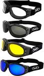 4 Pairs of Global Vision Eliminator Padded Motorcycle Goggles Black Frames Clear Smoke Yellow & G-Tech Blue Mirror Lenses