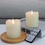 TECHLONG Flameless Candles Battery Operated with Remote Timer, 3D Moving Flame Flickering, Last 600+ Hours Battery Candles, 3" x 3" Ivory Real Wax Electric LED Candle for Wedding Party, Set of 2