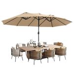 THESHELTERS - 15ft Large Outdoor Umbrella Double-Sided Patio Umbrella with Base, Crank Handle, 12 Ribs Rectangular Garden Umbrella for Patio Graden, Poolside, Terrace, Cafe and Hotels (Beige)