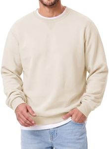 JMIERR Crew Neck Sweatshirt for Mens Long Sleeve Fleece Sherpa Lined Fall Winter Pullover Sweater Shirt, XL, Cream
