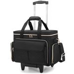Luxja Rolling Sewing Machine Case with Multiple Pockets, Sewing Machine Bag with Wheels and Detachable Shoulder Strap (Compatible with Most Standard Sewing Machines), Black