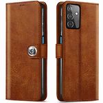 TheGiftKart Genuine Leather Finish Flip Back Case Cover Compatible with Samsung Galaxy M52 5G | Inbuilt Pockets & Stand | Designer Button Flip Case Compatible with Samsung M52 (Faux Leather, Brown)