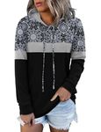 KISSMODA Women Plus Size Fall Winter Hoodie Long Sleeve Shirts with Front Pocket Floral Printed Retro Black X-Large