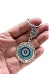 BLUE BEADS Blue and Silver Color Round Evil Eye Keychain For Bike/Car Gifting With Key Ring Anti-Rust (Pack Of 1)