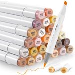 36 Color Skin Tone Alcohol Markers, Ohuhu Brush & Chisel, Sketch Art Marker, Alcohol-based Brush Markers for Adult Coloring, Illustration, Art Pen Gift