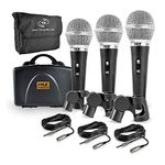 Pyle 3 Piece Professional Dynamic Microphone Kit Cardioid Unidirectional Vocal Handheld MIC with Hard Carry Case & Bag, Holder/Clip & 26ft XLR Audio Cable to 1/4'' Audio Connection (PDMICKT34)