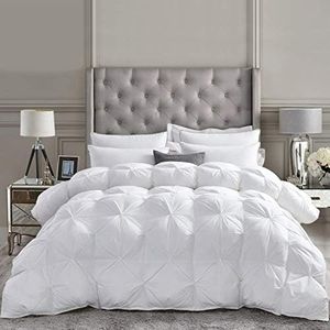 Luxurious All-Season Goose Down Comforter California King (Cal King) Size Duvet Insert, Exquisite Pinch Pleat Design, 1200 Thread Count 100% Egyptian Cotton, 75 oz Fill Weight, White