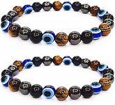 WEFRIN Evil Eye with Hematite Black Obsidian Tiger Eye Stone Triple Protection Bracelets for Men Women, Crystal Jewelry Stone Bracelets Bring Luck and Prosperity and Happiness, 8mm, Crystal,